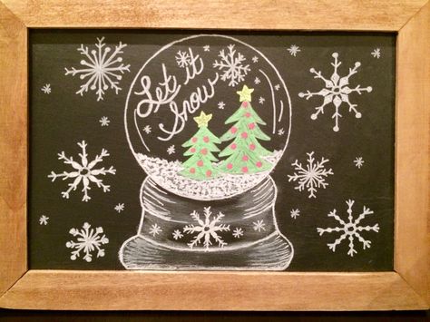 Snow globe chalk art! Photo by: Suzanne Sanderson Print Fonts, Christmas Drawing, Chalk Art, Fonts Alphabet, Chalkboard, Snow Globes, Chalk, Decorative Tray, Alphabet