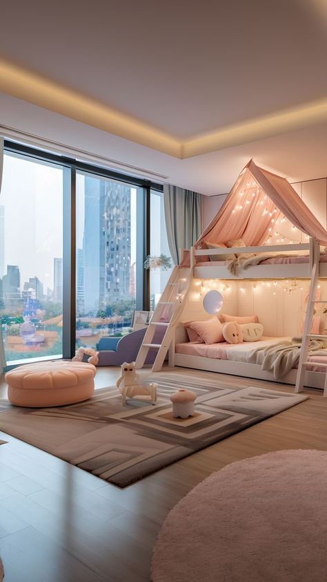 Girls Bedroom Ideas With Bunk Beds, Girls Bed Ideas, Kids Room Design Girl, Kids Room With Bunk Bed, Simple Kids Room, Girl Bedroom Designs For Kids, Bedroom Bunk Bed, Princess Bunk Beds, Beds For Girls