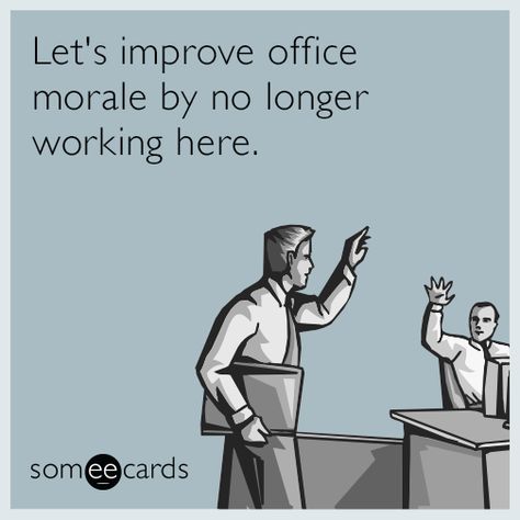 Let's improve office morale by no longer working here. Work Ecards, Job Humor, Workplace Humor, Funny Ecards, Neuer Job, Funny Quotes Sarcasm, Funny Work, Work Jokes, Office Humor