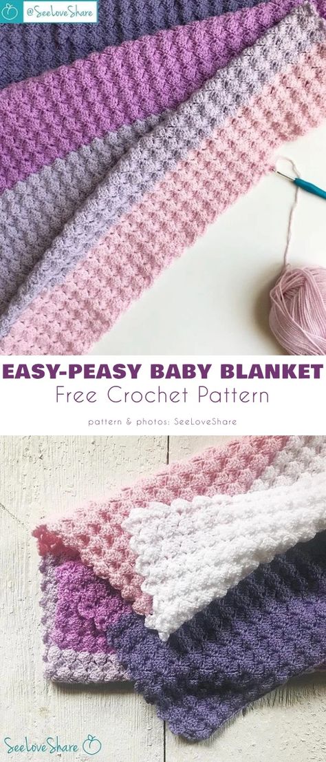 Easy-Peasy Baby Blanket Free Crochet Patterns - Your Crochet Free Fast Crochet Blanket Patterns, Crochet Blankets Free Patterns Easy, Baby Blanket To Crochet, Easy Blankets To Crochet, Baby Boy Blankets Crochet Free, Doll Blanket Crochet Free Pattern, Free Crocheted Baby Blankets, Easy Crochet Blanket Size 4 Yarn, Baby Blanket Sizes Crochet