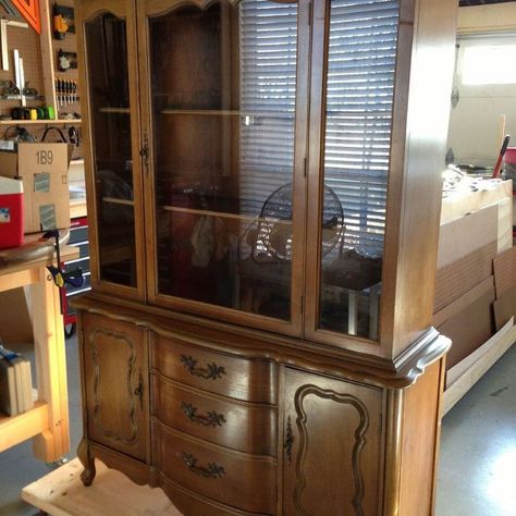 French Provincial is one of my favorite styles of furniture to work with so when a client brought me this fabulous china cabinet for a restyle, I did a little happy dance. #hometalkeveryday #highstylerestyle The client wanted a sleek, modern makeover and 'little black dress' screams glamorous.So, black it was and the color, 'Revenge' couldn't have been more perfect. I love the implication of looking fabulous is the best revenge. :) Sneak peek....my vision is taking place and I'… French Provincial Cabinet Makeover, Repurpose China Cabinet Ideas, French Provincial Hutch Makeover, French Provincial China Cabinet Makeover, French Provincial Buffet Makeover, French China Cabinet, Refinished China Cabinet, French Provincial Hutch, French Provincial China Cabinet