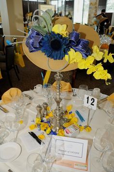 tea party table decoratins using straw hats - Google Search Hat Themed Party Ideas, Big Hat Brunch, Hat Centerpieces, Kentucky Derby Themed Party, Diy Tea Party, Centerpieces Table, Craft Table Diy, Ladies Tea, Banquet Ideas