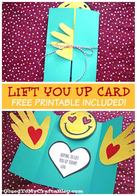 Handprint Lift You Up Card - Kid Craft - Free Printable Included - Mother's Day, Father's Day, Grandparents Appreciation, Teacher Appreciation, Get Well Wishes, Best Friends, Hoping To Uplift You Today! Card Making For Kids, Get Well Wishes, Diy Gifts For Kids, Handprint Craft, Mothers Day Crafts For Kids, Kid Craft, Fun For Kids, Craft Tutorial, Mothers Day Crafts