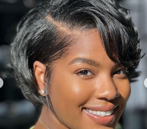 Short Relaxed Haircuts For Black Women, Black Woman Short Curly Hairstyles, Short Hair On Round Chubby Face, Butterfly Cut Black Women, Short Relaxed Bob Black Women, Perm Cut Haircuts Short Hairstyles, Pixie Cut Black Women Round Faces, Short Cut Styles Black Women, Long Pixie Black Women