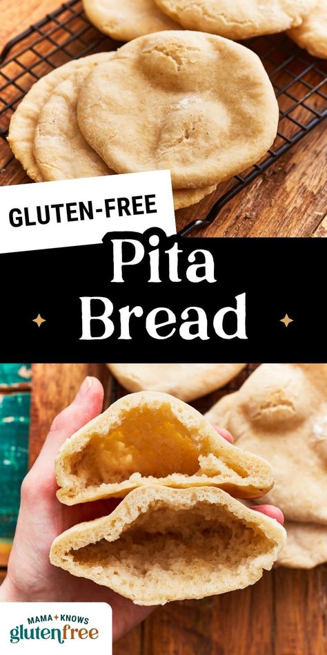 Soft, fresh-from-the-oven gluten-free pita bread might be my favorite snack of all time! On the table in less than 90 minutes! Gf Pita Bread Recipe, Gluten Free Pita Bread, Gluten Free Pita, Homemade Pita Bread, Pita Bread Recipe, Dough Recipes, Gluten Free Bakery, Baking Stone, Naan Bread