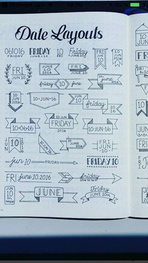 Date And Title Ideas, Date Heading Ideas, Date Lettering Ideas, Date Title Ideas, Planner Title Ideas, Doodle Title Ideas, Writing Dates Ideas, Date Doodles Journal Ideas, Date Ideas Journal Page