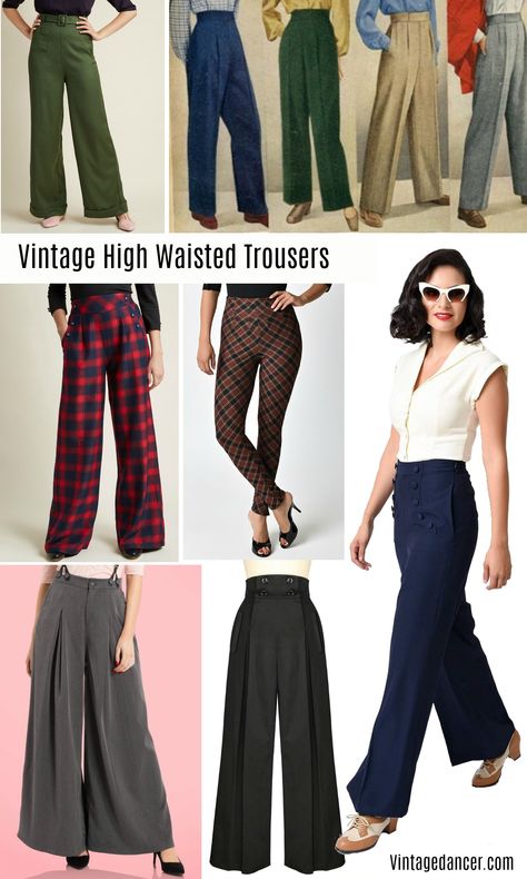 Vintage high waisted trousers & pants - 1930s, 1940s, 1950s, 1960s, 1970s Cabelo Pin Up, High Waisted Trouser Pants, Below The Knee Dresses, Retro Pants, Sailor Pants, Look Retro, Sonakshi Sinha, Vintage Trousers, Vintage Inspired Fashion