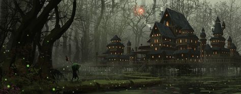 ArtStation - Home Is Where The Swamp Is, Tommy Scott Swamp City, Fantasy Swamp, Swamp Village, Halloween 2016, Fantasy City, Fantasy Images, Fantasy Setting, Fantasy Places, Paint Background