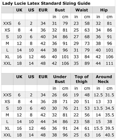 Sizing Guide – Lady Lucie Latex Tall Lady, Body Measurement Chart, Body Measurement, Standard Dress, Waist Measurement, Measurement Chart, Blouse Patterns, Periodic Table, Word Search Puzzle