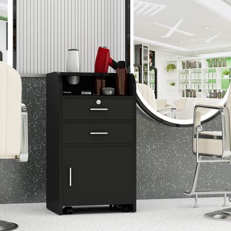 With modern design and stylish appearance, our salon cabinet is professionally designed for beauty salon, barber shop,cosmetic studio and home use relying on its outstanding practicability. Beauty Salon Stations, Black Office Furniture, Salon Trolley, Salon Stations, Storage Cabinet With Drawers, Hair Dryer Holder, Office Furniture Accessories, Salon Furniture, Commercial Furniture