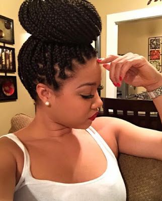 Natural Hairstyles For A #NOHEAT Challenge Box Braids Bun, Braids Bun, Havana Twists, Small Box Braids, Big Box Braids, Twisted Hair, Box Braids Styling, Lips Makeup, Beautiful Braids