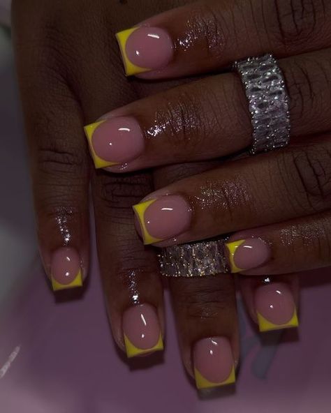 orlando fl. luxury nail artist ♡ on Instagram: "this yellow is everything 🌞 😍 . @daydiorrr #orlandonails #orlandonailtech #fyp #frenchtipnails #nailsofinstsgram #nailsnailsnails" Acrylic Nails Yellow, Overlay Nails, Hard Nails, Colored Acrylic Nails, Girly Acrylic Nails, French Tip Acrylic Nails, Her Nails, French Acrylic Nails, Short Square Acrylic Nails