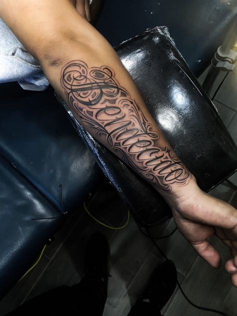 Bendecido by Yair Rodriguez Rodriguez Tattoo, Name Tattoos For Men, Lettering Malandro, Chicanas Tattoo, Hard Tattoos, Names Tattoos For Men, Forarm Tattoos, Lettering Tattoo, Half Sleeve Tattoos For Guys