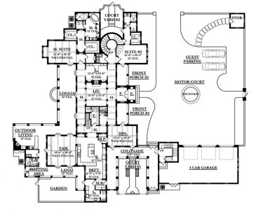 driveway and motor court Spanish House Plans, Luxury Floor Plans, Mediterranean House Plan, Luxury Plan, Mediterranean Style House Plans, Mediterranean House Plans, Mediterranean House, Mansion Floor Plan, Monster House Plans