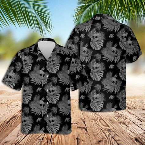 Goth Hawaiian Shirt, Hawaiian Goth, Goth Fits, Alt Clothes, Black Hawaiian Shirt, Gothic Skull, Aloha Shirt, Hawaii Shirt, Clothing Ideas