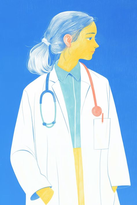 Lummi Illustration - Serene Medical Professional Blue Doctor Aesthetic, Doctor Illustration Art, Doctor Moodboard, Digestive System Illustration, Medical Graphic Design, Side Profile Of A Woman, Healthcare Poster, Doctor Illustration, Healthcare Illustration