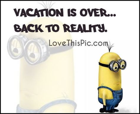 Back To Reality Quotes, Minion Kiss, Reality Pictures, Vacation Quotes Funny, Funny Drunk Texts, Vacation Meme, Monday Humor Quotes, Over It Quotes, Good Morning Monday