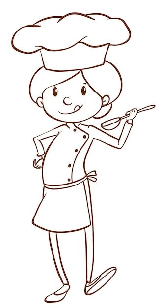 A simple sketch of a female chef | Free Vector #Freepik #freevector #woman-chef #lady-chef #girl-cooking #chef-girl Chef Drawing, Girl Drawing Easy, Simple Sketch, Female Chef, Drawing Body Poses, Girl Cooking, Beauty Art Drawings, Cute Pens, Simple Girl