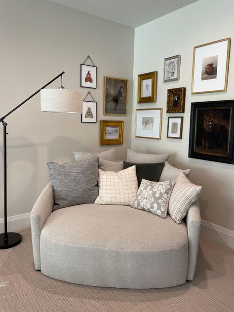 Cozy Corner Chair Ideas, Reading Nook Upstairs Landing, Small Corner Couch Bedrooms, Loft Seating Ideas, Big Comfy Chair Reading Corners, Small Reading Nook Cozy Corner Bean Bag Chairs, Mini Sofa For Bedroom Corner, Small Reading Nook Cozy Corner Sofas, Small Sitting Room Ideas Cozy Corner Seating Areas