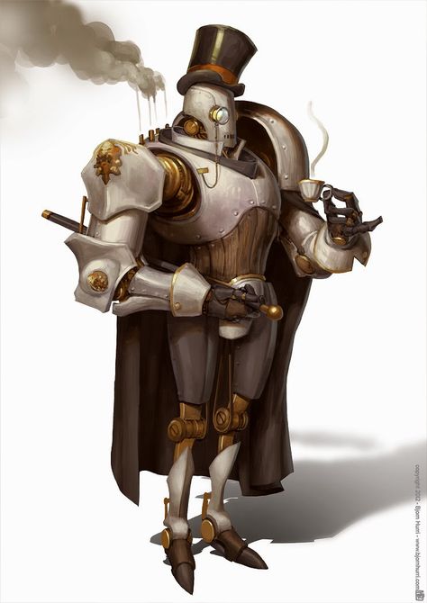 Warforged Dnd, Robot Butler, Steampunk Robots, Steampunk Robot, Steampunk Characters, Arte Robot, Dungeons And Dragons Characters, Steampunk Art, Robots Concept