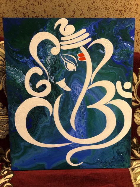 Ganapati Painting Canvases, Ganesha Canvas Painting Acrylics, Abstract Ganesha, Ganesha Design, God Drawing, Mandir Decoration, Desi Art, Cardboard Diy, Ganesh Art Paintings