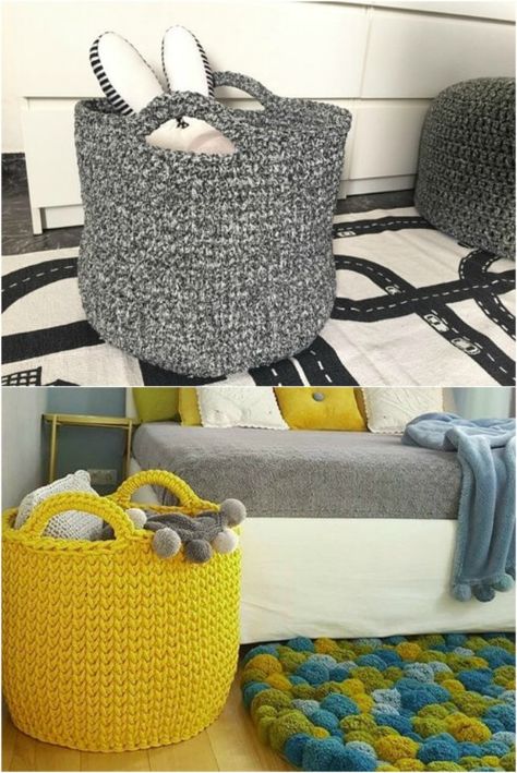 Extra Large Crochet Basket - 13 DIY Laundry Baskets And Hampers That Make Organizing Laundry Quick And Easy #diy #baskets #hampers #laundry Diy Large Basket, Laundry Hamper Diy, Large Crochet Basket, Hamper Diy, Crochet Planter, Diy Laundry Basket, Organizing Laundry, Diy Baskets, Crochet Basket Pattern Free