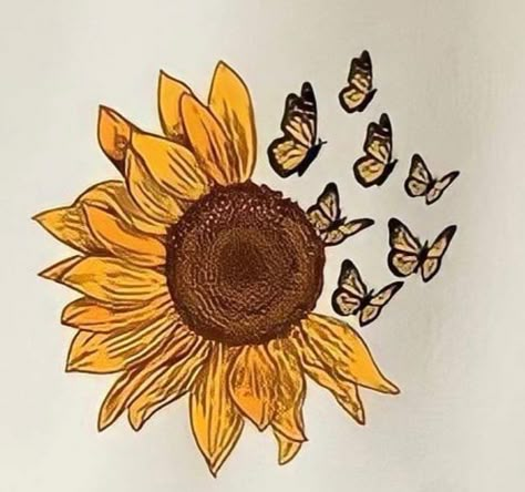 Sunflower Drawing Aesthetic, Butterfly Drawing Aesthetic, Sunflower Drawings, Ankle Tattoo Ideas, Creative Wall Painting, Mom Tattoo Designs, Ankle Tattoos, Lotus Flower Art, Sunflower Drawing