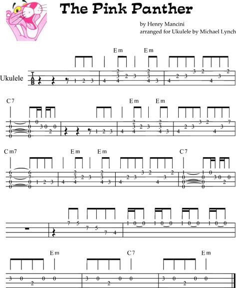 Pink Panther Theme Ukulele Fingerpicking Pattern Akordy Na Ukulele, Ukulele Fingerpicking Songs, Ukulele Tabs Songs, Ukulele Fingerpicking, Ukelele Chords Ukulele Songs, Ukulele Songs Beginner, Pink Panther Theme, Ukulele Chords Songs, Uke Songs