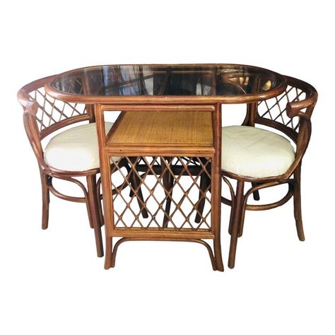 Rattan Dining Set, Rattan Dining Table, 70s Home, Rattan Dining, Hawaii Homes, Bamboo Furniture, Tiki Room, Game Table, Breakfast Table