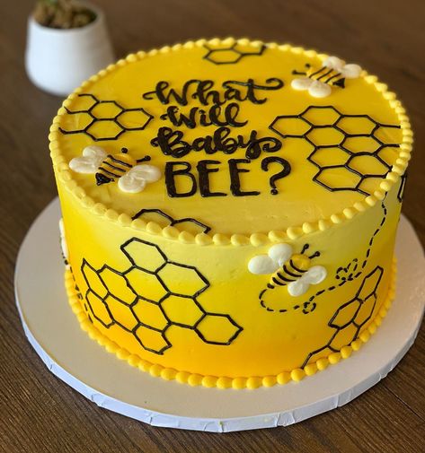 What Will Baby Bee Cake, What Will It Bee Cake, Bee Baby Shower Cake, Gender Reveal Cakes, Bee Themed Gender Reveal, What Will Baby Bee, Baby Reveal Cakes, What Will It Bee, Bee Cake