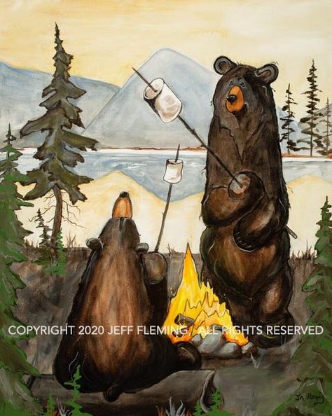 October Sunset, Camping Illustration, Black Bears Art, Bear Artwork, Bear Paintings, Charcoal Drawings, Bear Illustration, Bear Pictures, Ink Drawings