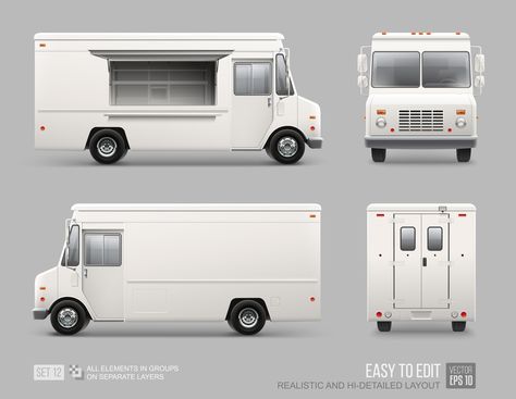 Step Van Food Truck, Food Truck Mockup, Food Truck Graphic Design, White Food Truck, Food Truck Template, Foodtruck Design, Truck Template, Food Truck Business Plan, Truck Restaurant