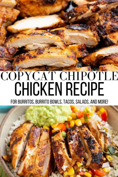 Copycat Chipotle Chicken made with a handful of basic ingredients. This succulent chicken recipe results in amazing flavor, just like your favorite takeout chipotle chicken. I have also included a mild version in the recipe card below. #chipotle #copycatrecipes #glutenfree #chicken #burrito #tacos Flat Top Chicken Recipes, Copycat Chipotle Chicken, Chipotle Chicken Recipe, Chicken Chipotle, Chipotle Copycat Recipes, Chipotle Copycat, Chipotle Recipes Chicken, Chipotle Recipes, Copycat Chipotle