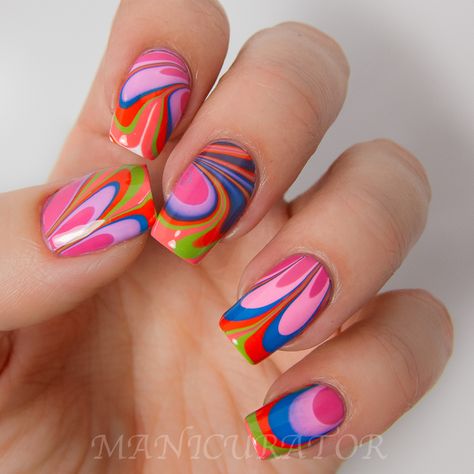 Fancy Nail Designs, Cool Easy Nails, Watermarble Nails, Water Marble Nail Art, Water Marble Nails, Nail Art Photos, Marble Nail Designs, Water Marble, Marble Nail