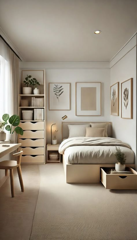 Deco Small Room Aesthetic, Minimal Rooms Ideas, Room Design For Small Bedroom, Small Minimalist Bedroom Ideas, Modern Classic Small Bedroom, Minimalist Room Ideas Small Spaces Interior Design, Apartment Minimalist Bedroom, Minimal Small Bedroom Ideas, Maximize Room Space