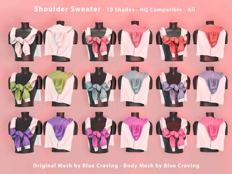 Sims 4 Tie Accessory, Sims 4 Sweater Accessory, Sims 4 Sweater, Preppy Scarf, Sims Legacy Challenge, School Sweater, Tie Sweater, Ruffle Sweater, Off Shoulder Sweater