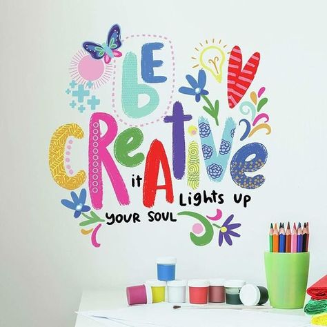 Peel And Stick Wall Decals, Inspirational Wall Decals, School Wall Art, School Murals, Creativity Quotes, Peel And Stick Vinyl, Classroom Design, School Decorations, Art Classroom