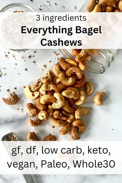 Everything Bagel Cashews Paleo Snacks Easy, Paleo Recipes Snacks, Cashew Recipes, Paleo Snack, Everything Bagel Seasoning, Salty Treats, Bagel Seasoning, Keto Vegan, Paleo Snacks