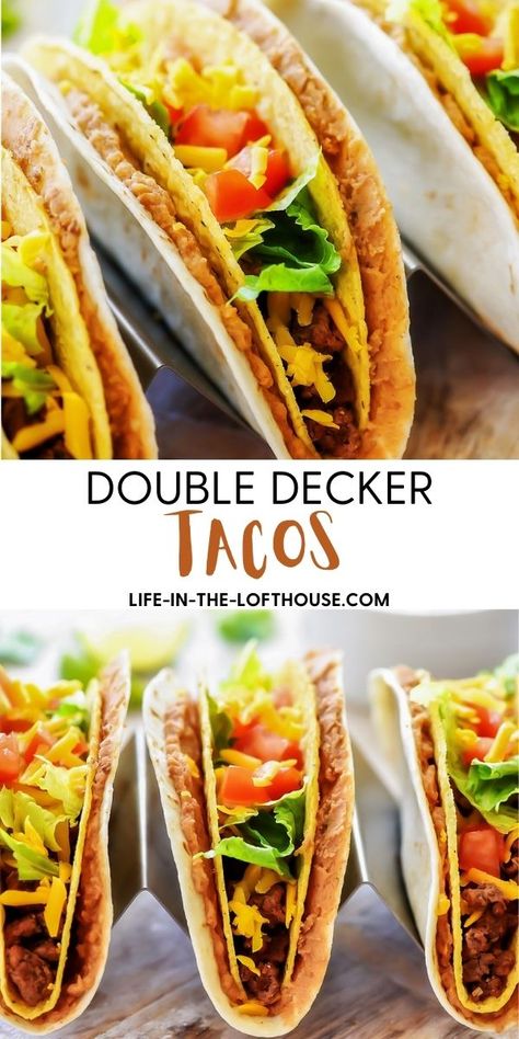 Double Decker Taco Recipes, Double Decker Tacos, Double Decker Taco, Life In The Lofthouse Recipes, Layered Dip Cups, Taco Recipes Mexican, Life In The Lofthouse, Friends Challenge, Lakeview Chicago