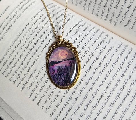 Check out this landscape necklace on my #etsy shop: Lake Necklace, Landscape Jewelry, Painting Necklace, Full Moon Necklace, Boho Gift, Witchy Gift, Coastal Gift, For Nature Lover, For Women https://etsy.me/3Iy1Iop #smallbiz #bezel #bohohippie #wanderlust Landscape Jewelry, Painting Necklace, Jewelry Painting, Full Moon Necklace, Spring Studios, Original Art Prints, Gold Alloys, Boho Gifts, Necklace Boho