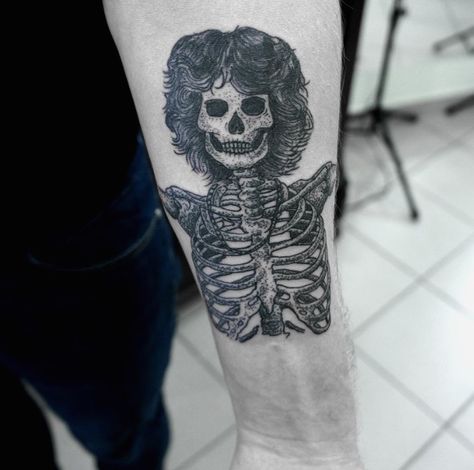 skeletal Jim Morrison The Doors Tattoo Ideas, The Doors Tattoo, Jim Morrison Tattoo, Tattoo Pretty, Master Tattoo, Skeleton Tattoo, Tattoo Master, Unique Tattoo Designs, Music Tattoos