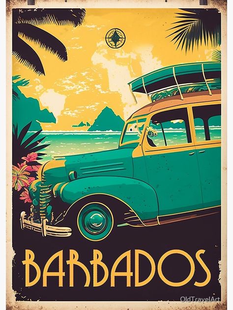 "Barbados Vintage Travel Art Poster" Postcard for Sale by OldTravelArt Barbados Travel, Vintage Postcards Travel, Tropical Beaches, Postcards For Sale, Postcard Design, Island Vacation, Retro Illustration, Fishing Villages, Poster Stickers