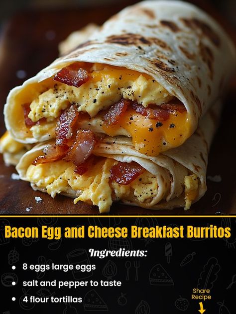 Family Cook Recipes | Bacon Egg and Cheese Breakfast Burritos | Facebook Breakfast Burritos With Bacon, Make Ahead Breakfast Burritos Bacon, Breakfast Burritos Bacon Egg And Cheese, Bacon Egg And Cheese Burrito Breakfast Wraps, Bacon Egg And Potato Breakfast Burrito, Cheesy Potato Bake, Sausage Gravy Recipe, Breakfast Enchiladas, Breakfast Burritos Recipe