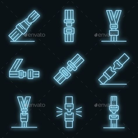 Seatbelt Icons Set Vector Neon Hand Lettering Cards, Body Drawing Tutorial, Household Planner, Body Drawing, Icon Set Vector, Neon Color, Alphabet Illustration, Free Design Resources, Journal Cards