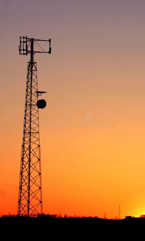 Cell Phone Tower Silhouette. A cell phone tower silhouette in the sunset , #spon, #Tower, #Silhouette, #Cell, #Phone, #cell #ad Cell Tower Drawing, Tower Climber, 3 Point Perspective, Easy Spells, Cell Tower, Point Perspective, Grade 7, A Cell, Applied Arts