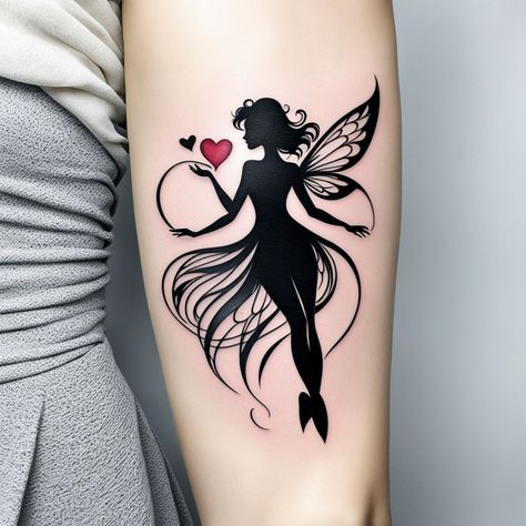 "Sleek Fairy Silhouette" Simple, flowing black ink fairy with butterfly and stars, perfect for minimalist design. #SleekFairy #MinimalistTattoo #BlackInkArt #TattooInspiration Fairy Outline Tattoo Simple, Abstract Fairy Tattoo, Line Art Fairy Tattoo, Fairy Tattoo Linework, Dainty Fairy Tattoo Outline, Black Ink Art, Fairy Silhouette, Fairy Art, Minimalist Tattoo