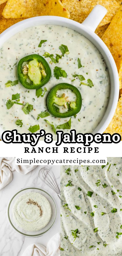 Chuys Jalapeno Ranch Recipe Jalapeno Ranch Dip, Jalapeño Ranch Dip, Jalapeño Ranch, Creamy Jalapeno Dip, Creamy Jalapeno, Ranch Recipe, Best Appetizer Recipes, Ranch Dip, Copycat Recipe