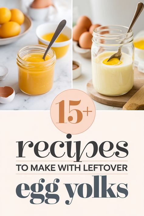 Have leftover egg yolks? No problem! Try these delicious recipes that will make your taste buds dance. From creamy custards and rich pasta to fluffy cakes and decadent sauces. there's something for everyone. Say goodbye to waste and hello to yummy treats that brighten your day! Perfect for baking and desserts! What Can You Do With Egg Yolks, What To Do With Egg Yolks Recipes, Desserts With Egg Yolks Only, Recipes With Egg Yolks Desserts, What To Do With Extra Egg Yolks, Things To Make With Egg Yolks, Recipes To Use Up Egg Yolks, Egg Yolk Recipes Deserts, Egg Yolk Cookies Recipes