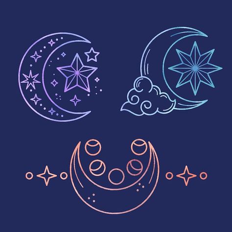 Watercolor moon and stars drawing illust... | Free Vector #Freepik #freevector #watercolor-moon #moon-drawing #astronomy #planet Cool Watermark Ideas, Cute Star Design, Moon With Stars Drawing, Drawing Moon And Stars, New Moon Drawing, Moon Art Drawing, Celestial Doodles, Moon And Stars Drawing, Purple Drawings