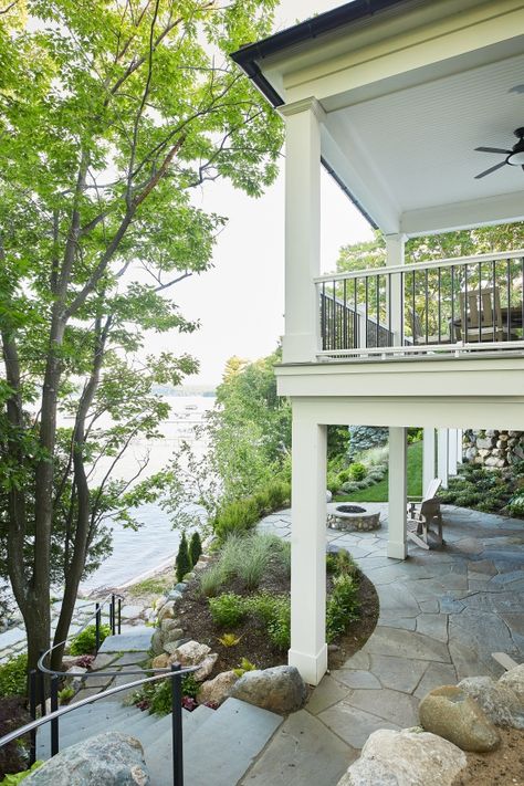 Lake House in Glen Arbor Michigan Lake House Hallway, Lake Cottage Floor Plans, Dream Lakehouse, Lakeside Landscaping, Lake House Remodel, Boathouse Ideas, Lake House Deck, Lakehouse Exterior, Glen Arbor Michigan